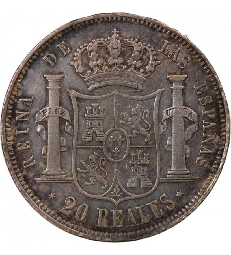 ESPAGNE, ISABELLE II - 20 REALES ARGENT 1854 - 6 pointes sur étoile