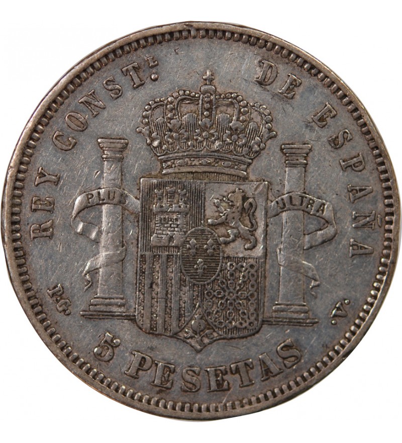 ESPAGNE, ALPHONSE XIII - 5 PESETAS ARGENT 1894 PGV