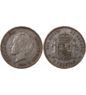 ESPAGNE, ALPHONSE XIII - 5 PESETAS ARGENT 1894 PGV 2