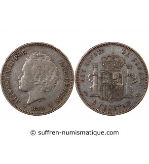 ESPAGNE, ALPHONSE XIII - 5 PESETAS ARGENT 1894 PGV