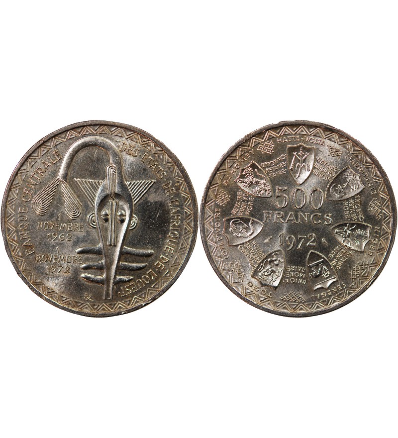 ETATS DE L'AFRIQUE DE L'OUEST, BCEAO - 500 FRANCS ARGENT 1972