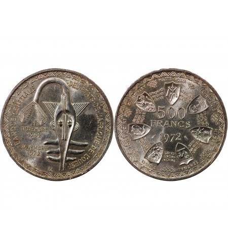 ETATS DE L'AFRIQUE DE L'OUEST, BCEAO - 500 FRANCS ARGENT 1972