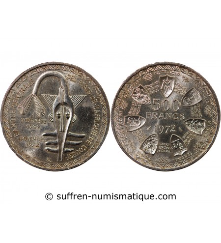 ETATS DE L'AFRIQUE DE L'OUEST, BCEAO - 500 FRANCS ARGENT 1972