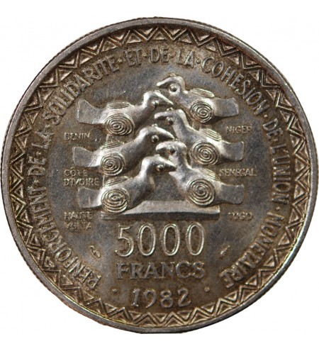 ETAT DE L'AFRIQUE DE L'OUEST, BCEAO - 5000 FRANCS ARGENT 1982
