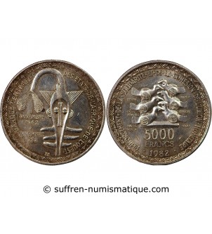 ETAT DE L'AFRIQUE DE L'OUEST, BCEAO - 5000 FRANCS ARGENT 1982