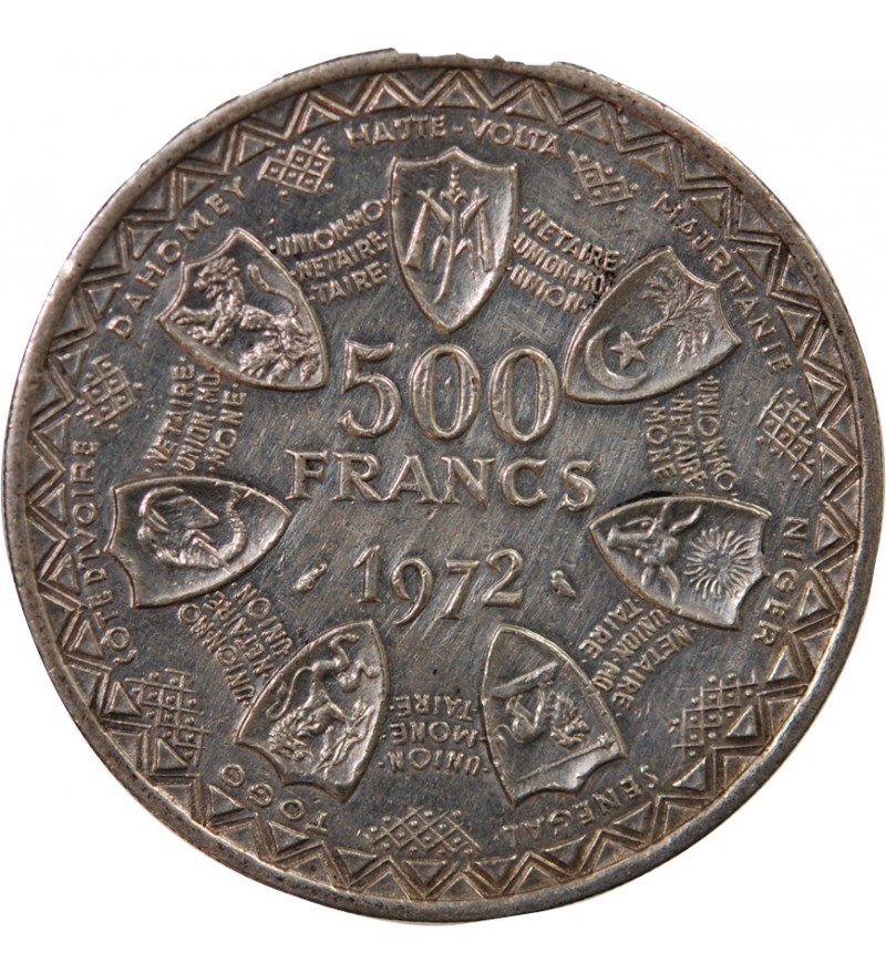 ETATS DE L'AFRIQUE DE L'OUEST, BCEAO - 500 FRANCS ARGENT 1972