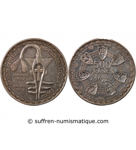 ETATS DE L'AFRIQUE DE L'OUEST, BCEAO - 500 FRANCS ARGENT 1972