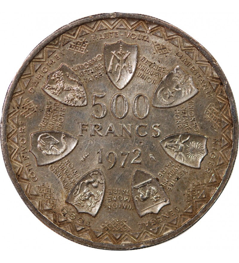 ETATS DE L'AFRIQUE DE L'OUEST, BCEAO - 500 FRANCS ARGENT 1972