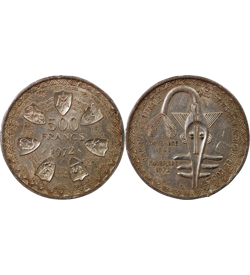 ETATS DE L'AFRIQUE DE L'OUEST, BCEAO - 500 FRANCS ARGENT 1972