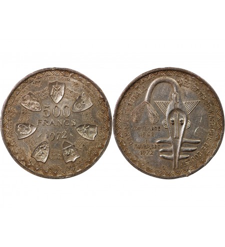 ETATS DE L'AFRIQUE DE L'OUEST, BCEAO - 500 FRANCS ARGENT 1972