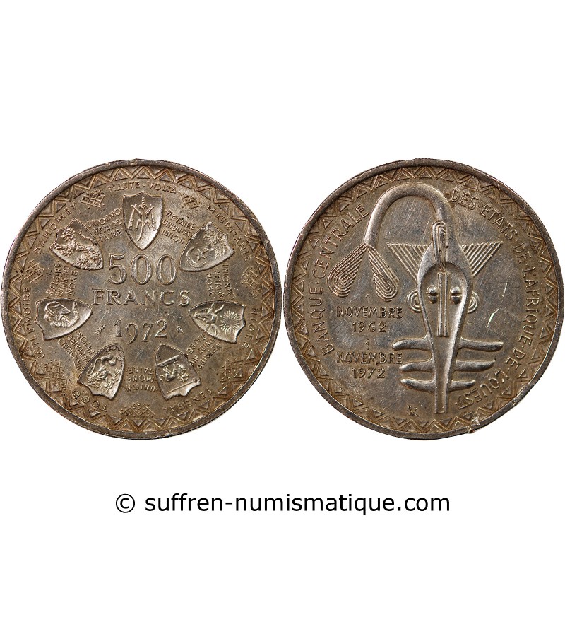ETATS DE L'AFRIQUE DE L'OUEST, BCEAO - 500 FRANCS ARGENT 1972