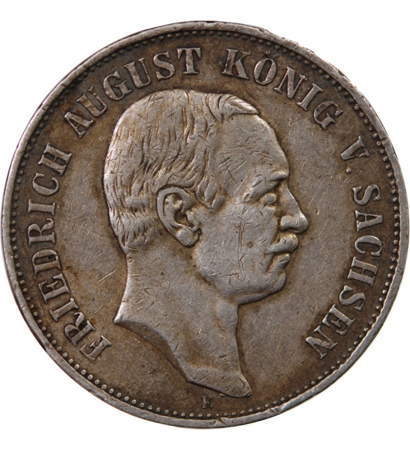 ALLEMAGNE, SAXE, FRIEDRICH AUGUST III - 5 MARK ARGENT 1908 E MULDENHÜTTEN