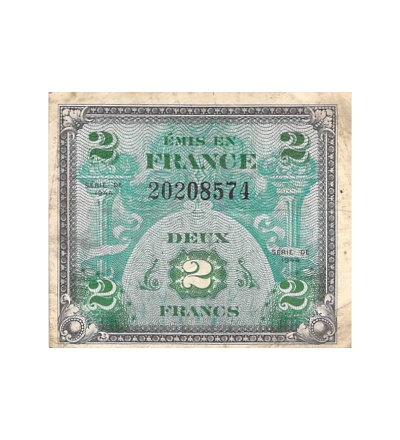 IMPRESSION AMÉRICAINE - 2 FRANCS DRAPEAU Type 1944 - TB+