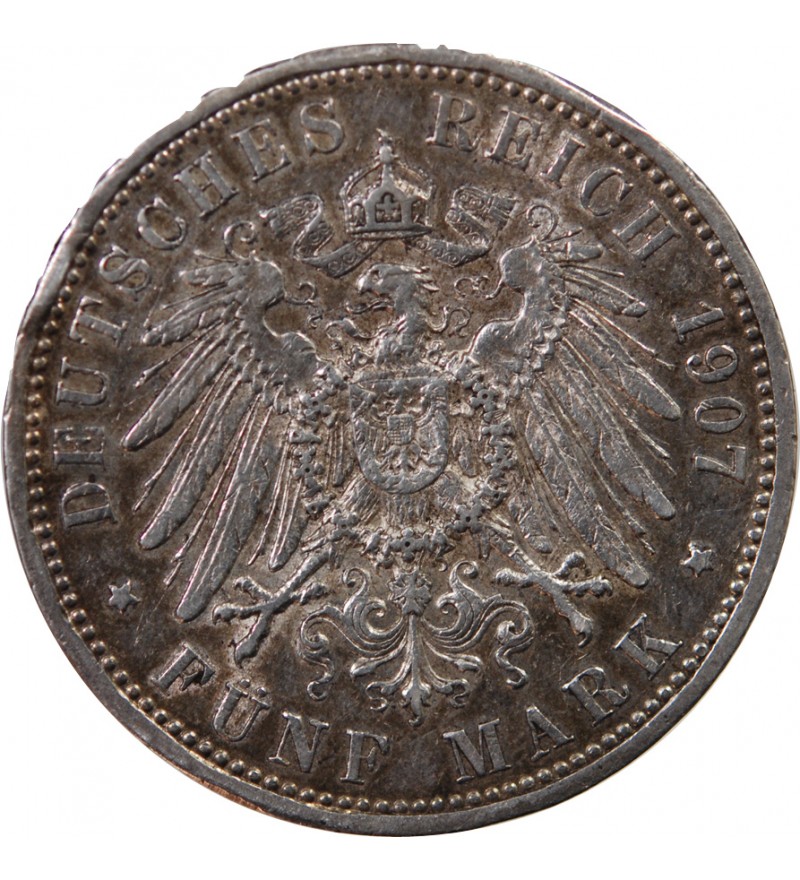 ALLEMAGNE, PRUSSE, GUILLAUME II - 5 MARK ARGENT 1907 A BERLIN