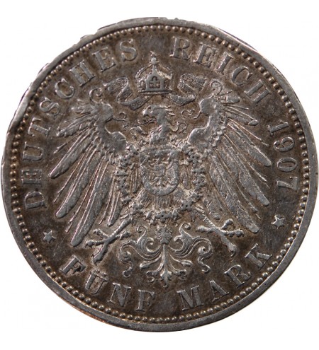 ALLEMAGNE, PRUSSE, GUILLAUME II - 5 MARK ARGENT 1907 A BERLIN