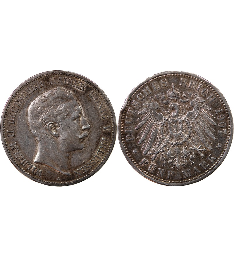 ALLEMAGNE, PRUSSE, GUILLAUME II - 5 MARK ARGENT 1907 A BERLIN
