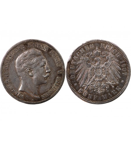 ALLEMAGNE, PRUSSE, GUILLAUME II - 5 MARK ARGENT 1907 A BERLIN