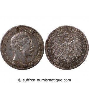 ALLEMAGNE, PRUSSE, GUILLAUME II - 5 MARK ARGENT 1907 A BERLIN