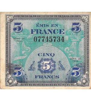 IMPRESSION AMERICAINE - 5 FRANCS DRAPEAU Type 1944 - TTB