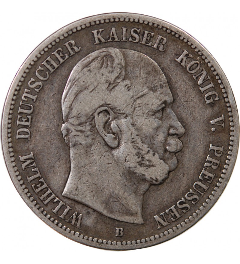 ALLEMAGNE, PRUSSE, GUILLAUME Ier - 5 MARK ARGENT 1876 B HANOVRE