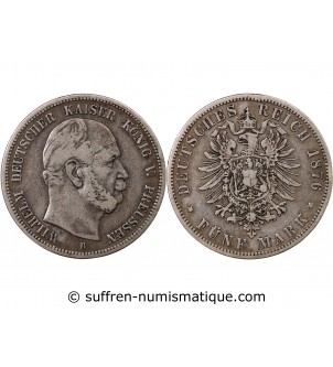 ALLEMAGNE, PRUSSE, GUILLAUME Ier - 5 MARK ARGENT 1876 B HANOVRE