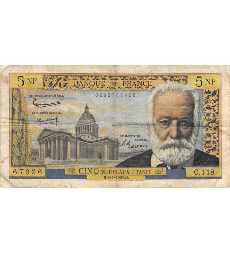 FRANCE, VICTOR HUGO - 5 NF 06/05/1964 - SÉRIE C.118 - B+