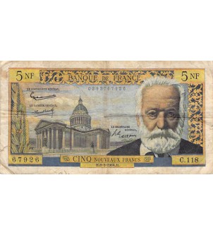 FRANCE, VICTOR HUGO - 5 NF 06/05/1964 - SÉRIE C.118 - B+ 2