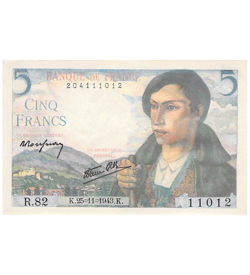 FRANCE - 5 FRANCS BERGER 22/11/1943 - SÉRIE R.82 - SUP+