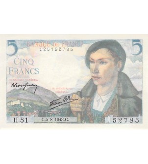 FRANCE - 5 FRANCS BERGER 05/08/1943 - SÉRIE H.51 - SPL