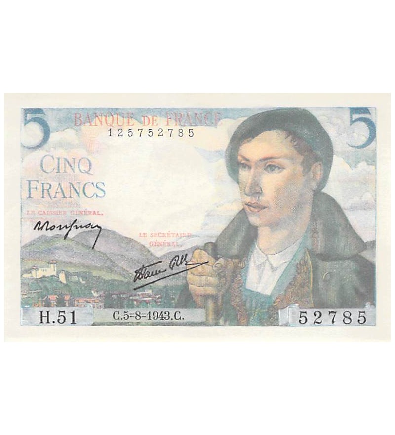 FRANCE - 5 FRANCS BERGER 05/08/1943 - SÉRIE H.51 - SPL