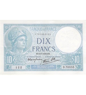 FRANCE - 10 FRANCS MINERVE 06/07/1939 - SUP 2