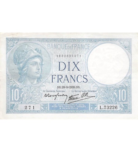 FRANCE - 10 FRANCS MINERVE 28/09/1939 - TTB