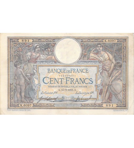 FRANCE, LUC-OLIVIER MERSON - 100 FRANCS 17/07/1919 - TTB