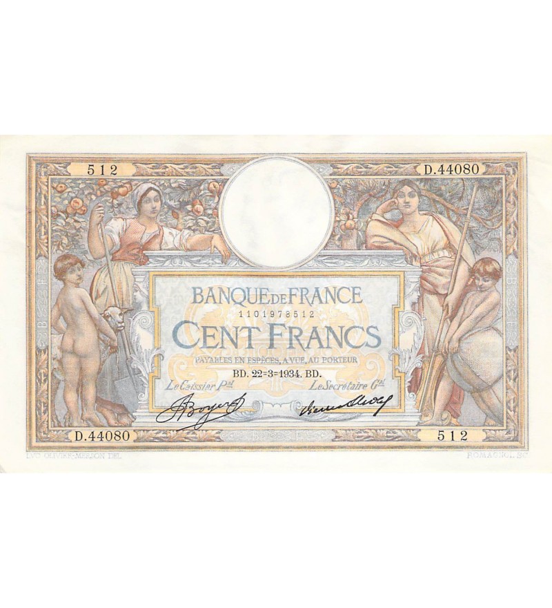 FRANCE, LUC-OLIVIER MERSON - 100 FRANCS 22/03/1934 - SUP