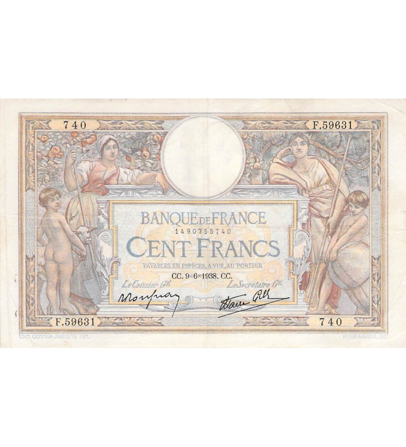 FRANCE, LUC-OLIVIER MERSON - 100 FRANCS 09/06/1938 - TTB