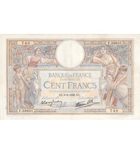 FRANCE, LUC-OLIVIER MERSON - 100 FRANCS 09/06/1938 - TTB
