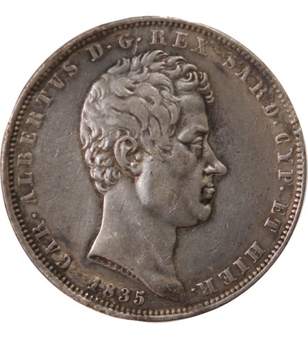 ITALIE, ROYAUME DE SARDAIGNE, CHARLES-ALBERT - 5 LIRE ARGENT 1835 P AIGLE TURIN