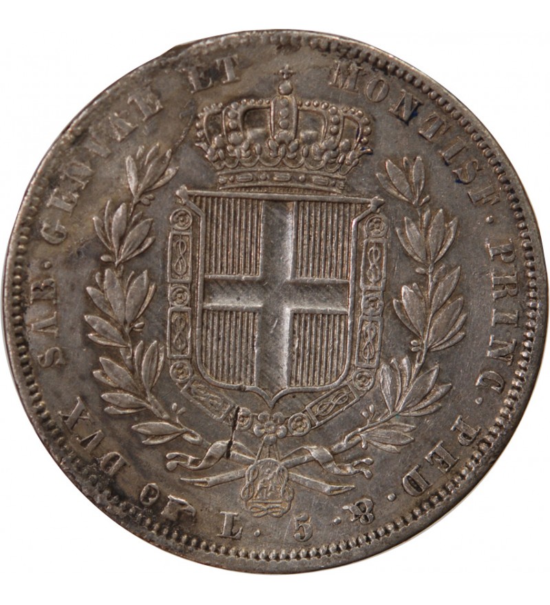 ITALIE, ROYAUME DE SARDAIGNE, CHARLES-ALBERT - 5 LIRE ARGENT 1835 P AIGLE TURIN