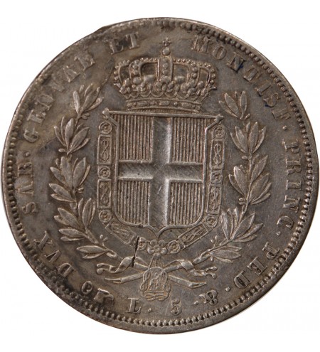 ITALIE, ROYAUME DE SARDAIGNE, CHARLES-ALBERT - 5 LIRE ARGENT 1835 P AIGLE TURIN