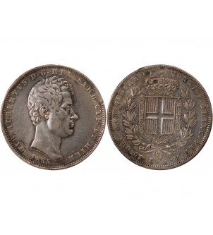 ITALIE, ROYAUME DE SARDAIGNE, CHARLES-ALBERT - 5 LIRE ARGENT 1835 P AIGLE TURIN 2