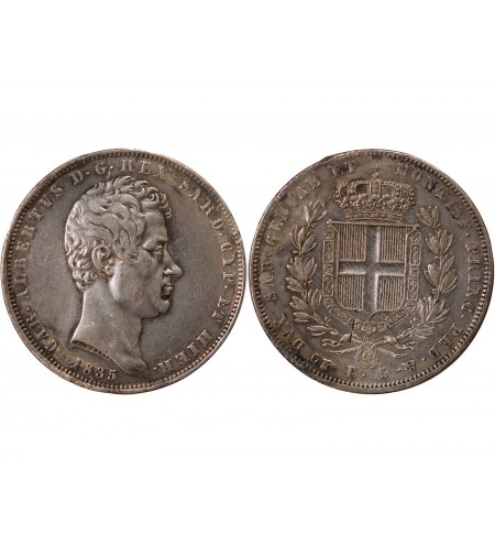 ITALIE, ROYAUME DE SARDAIGNE, CHARLES-ALBERT - 5 LIRE ARGENT 1835 P AIGLE TURIN