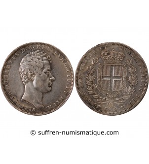 ITALIE, ROYAUME DE SARDAIGNE, CHARLES-ALBERT - 5 LIRE ARGENT 1835 P AIGLE TURIN