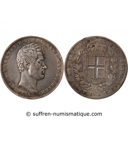 ITALIE, ROYAUME DE SARDAIGNE, CHARLES-ALBERT - 5 LIRE ARGENT 1835 P AIGLE TURIN