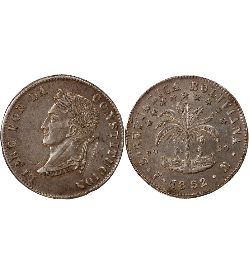 BOLIVIE - 8 SOLES ARGENT 1852 FM