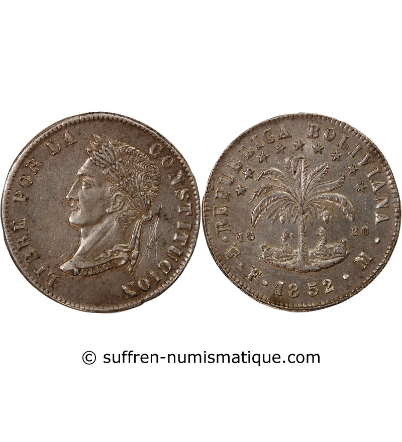 BOLIVIE - 8 SOLES ARGENT 1852 FM