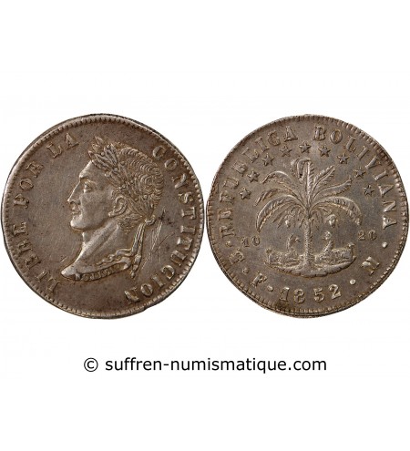BOLIVIE - 8 SOLES ARGENT 1852 FM