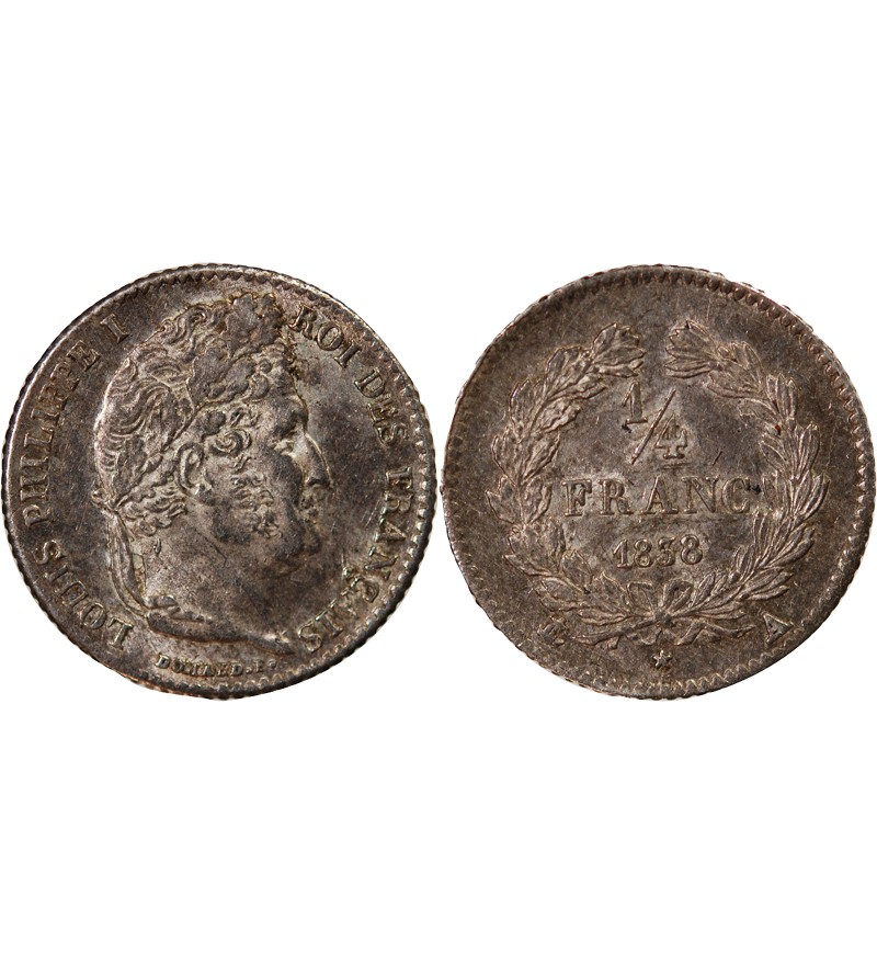 LOUIS PHILIPPE﻿ - 1/4 FRANC ARGENT 1838 A PARIS
