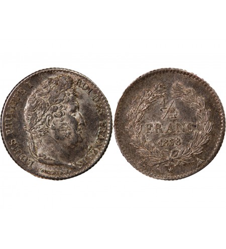 LOUIS PHILIPPE﻿ - 1/4 FRANC ARGENT 1838 A PARIS