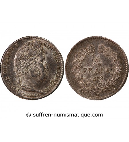 LOUIS PHILIPPE﻿ - 1/4 FRANC ARGENT 1838 A PARIS