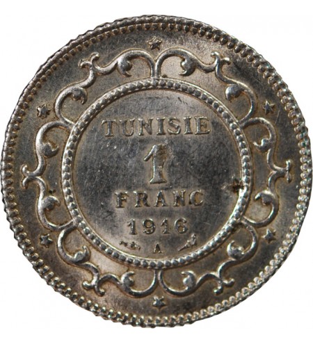 TUNISIE, MUHAMMAD AL-NASIR - 1 FRANC ARGENT 1916 A PARIS